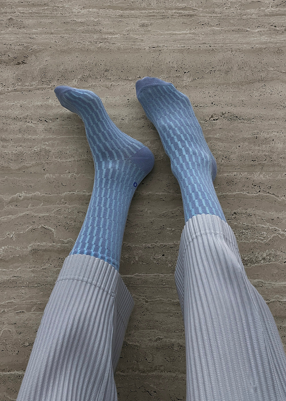 Shifting Grid silk socks in Lake and Sky